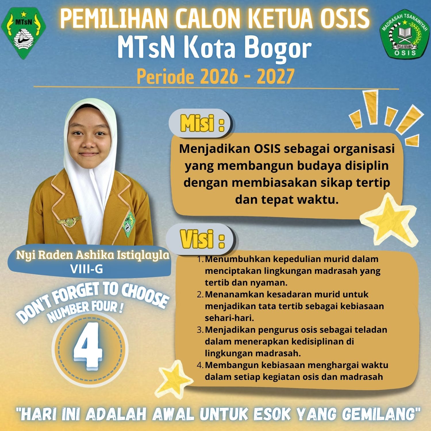 Foto kampanye pasangan calon nomor urut 4: NYI RADEN ASHIKA ISTIQLAYLA