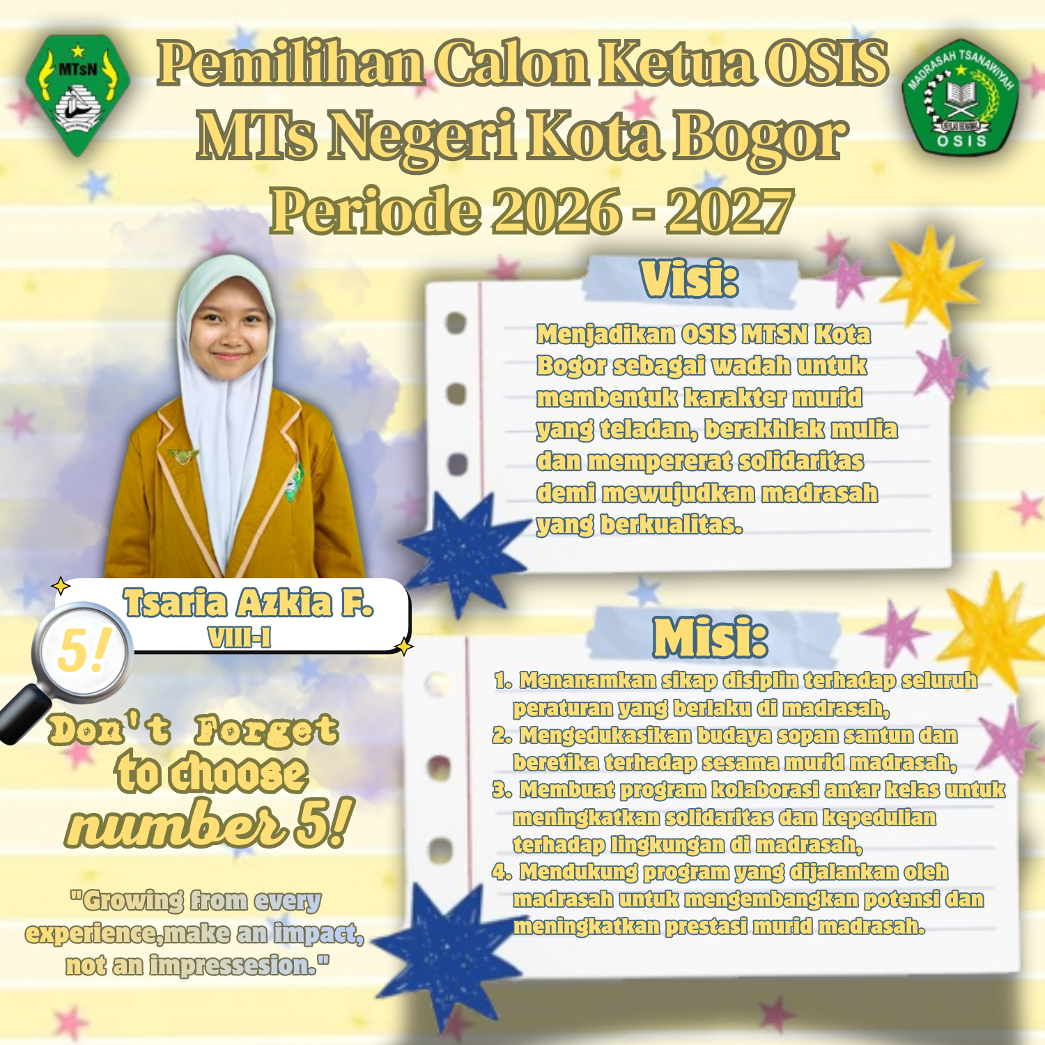 Foto kampanye pasangan calon nomor urut 5: TSARIA AZKIA FATIATURRAHMA